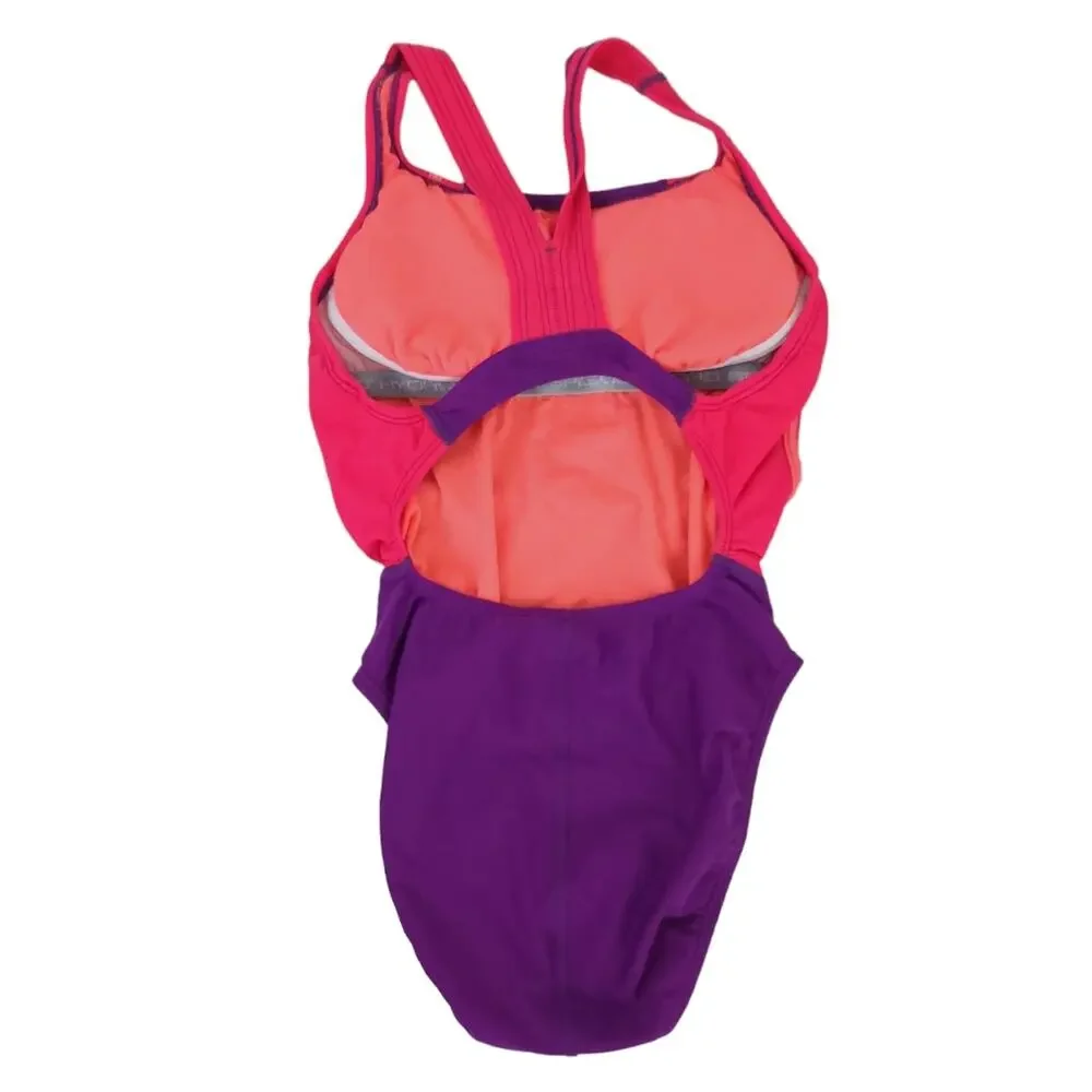 Speedo One Piece Swimsuit Size 8 Competitive Bathing Suit Purple Orange, Bright